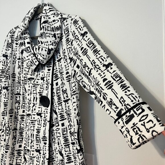 IC by Connie K Jacket, Women's M/L, Black/Cream, 3/4 Slv, Tribal Print, pockets - Picture 6 of 10